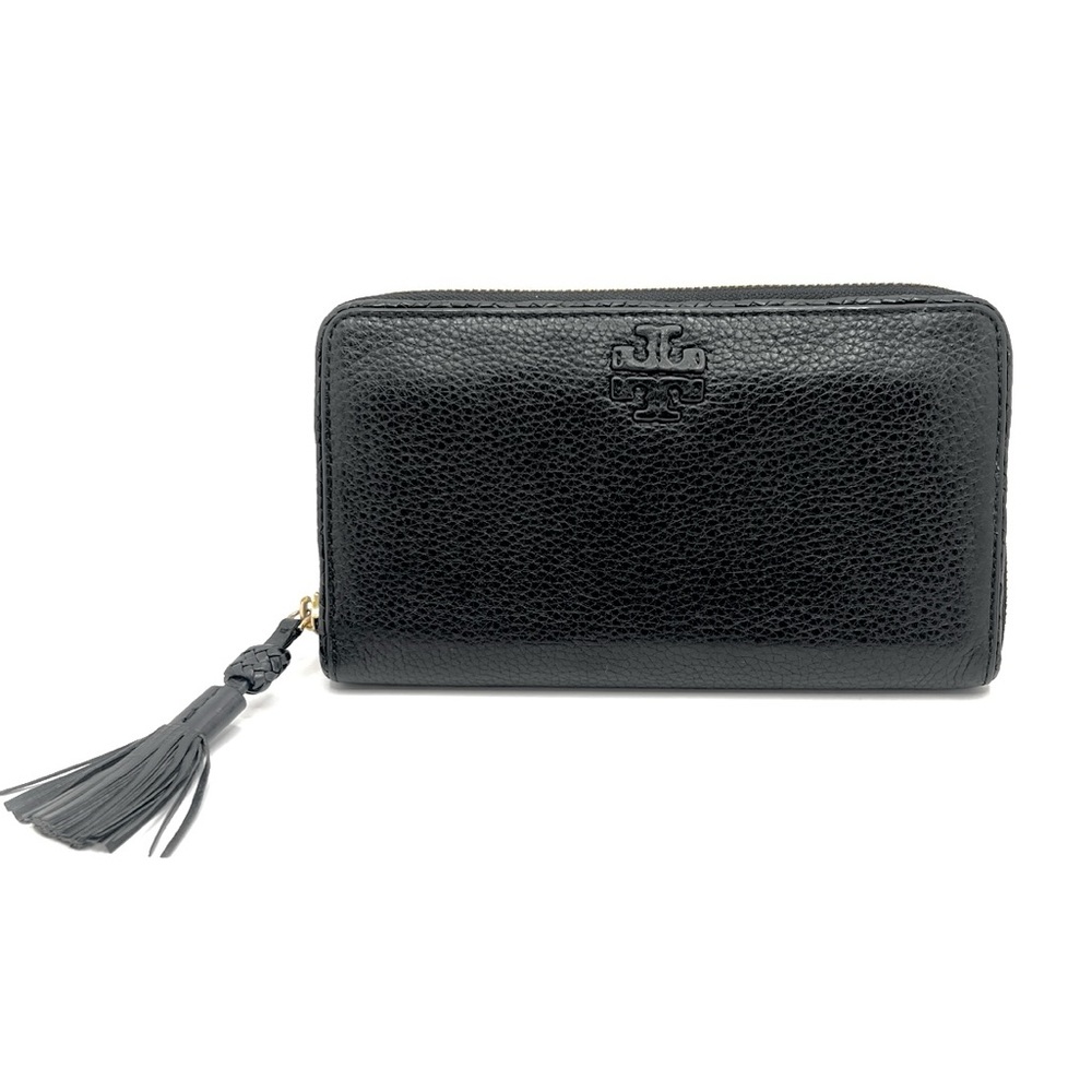 Authentic Tory Burch Black Leather Long Zippy Wallet With Tassle - Picture 1 of 9